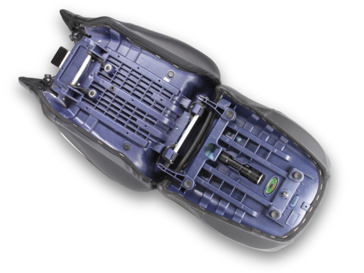 Sargent Cycle Product's World Sport Aftermarket Motorcycle Seats under the seat pan features for WS-781-NS.